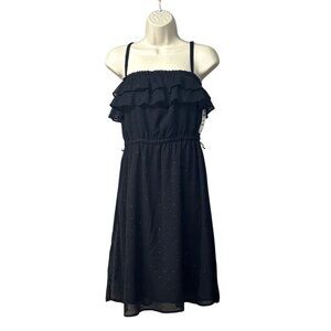 Inc International Concepts Clip-Dot Ruffled Dress, Black, Sz. S-no belt